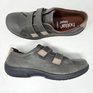 HOTTER LEAP II OLIVE GREEN TAN LEATHER COMFORT STRAP SHOES WOMENS SIZE 7.5 STD